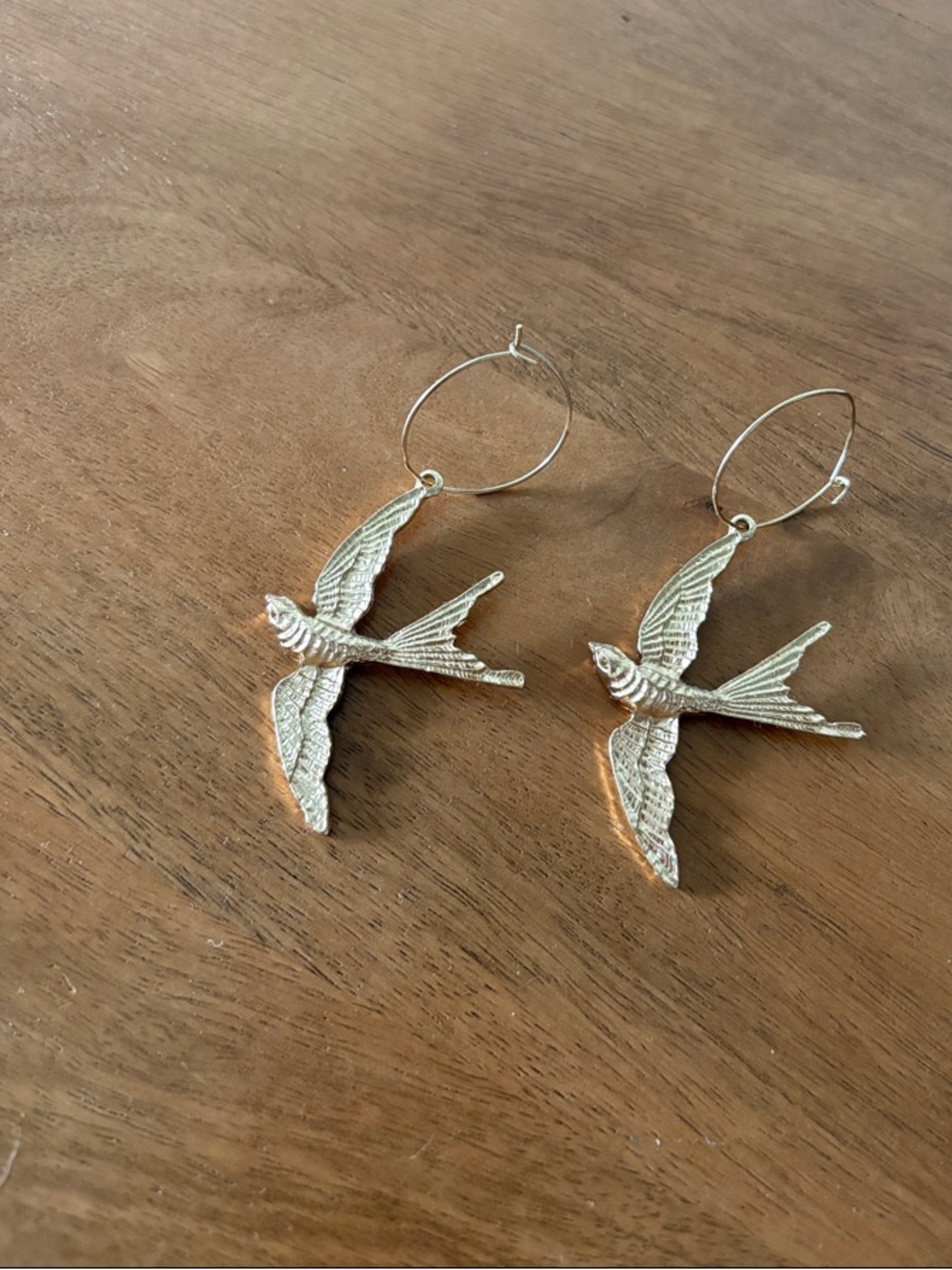 Gold Bird Hoop Dangle Earrings